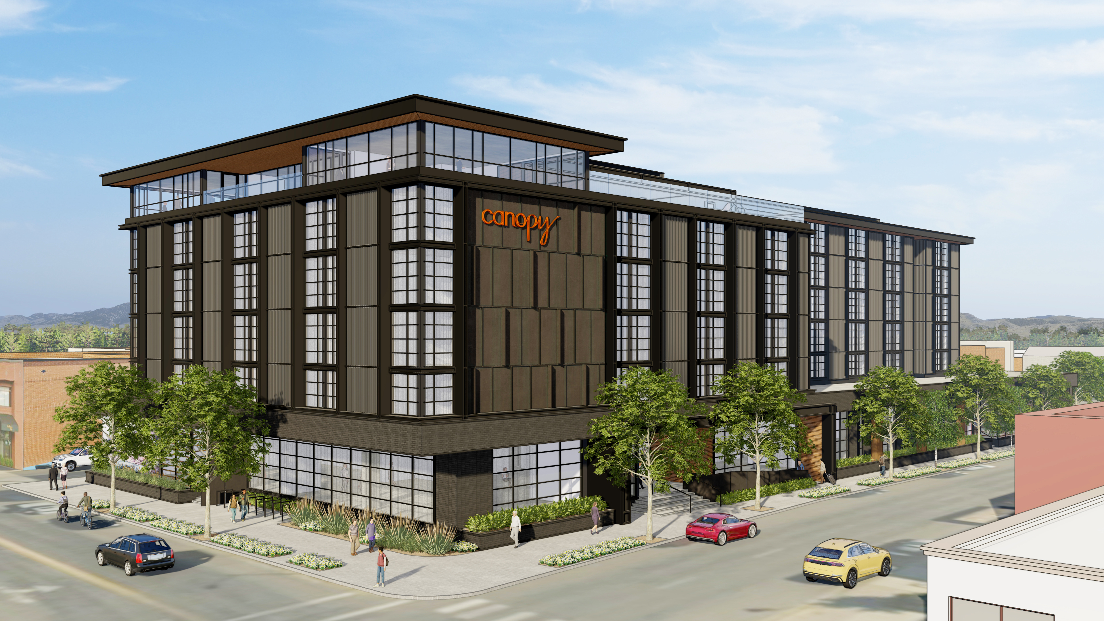 Canopy mixed-use building street view render