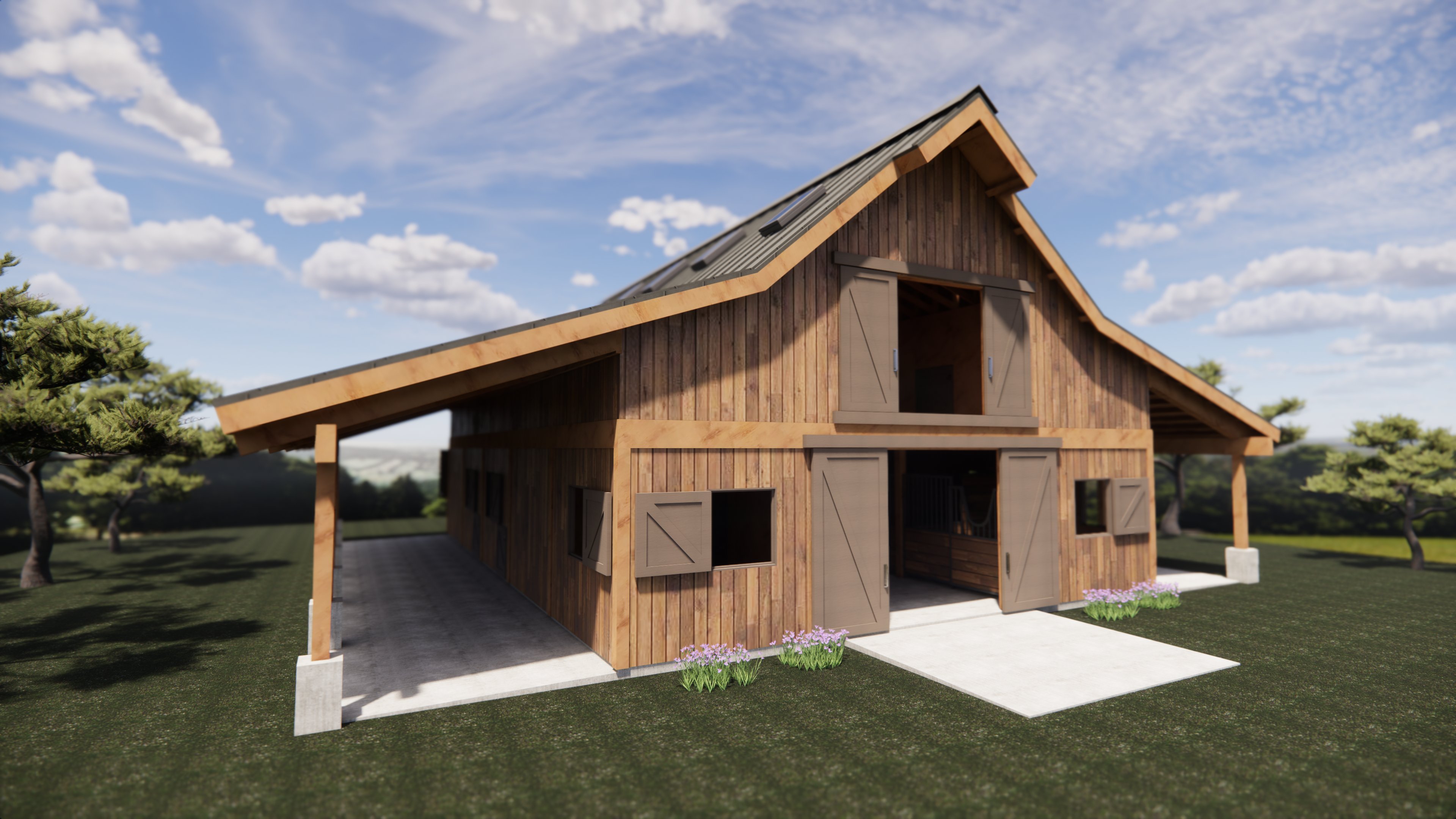Horse stable exterior render